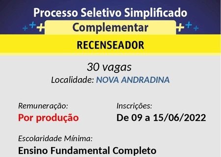 PROCESSO SELETIVO COMPLEMENTAR DE RECENSEADORES DO IBGE TEM 30 VAGAS PARA NOVA ANDRADINA