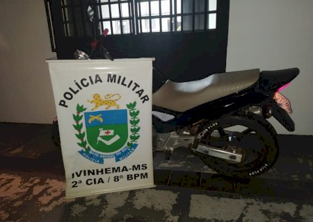 Motocicleta é recuperada pela Polícia Militar de Ivinhema, horas após ser furtada